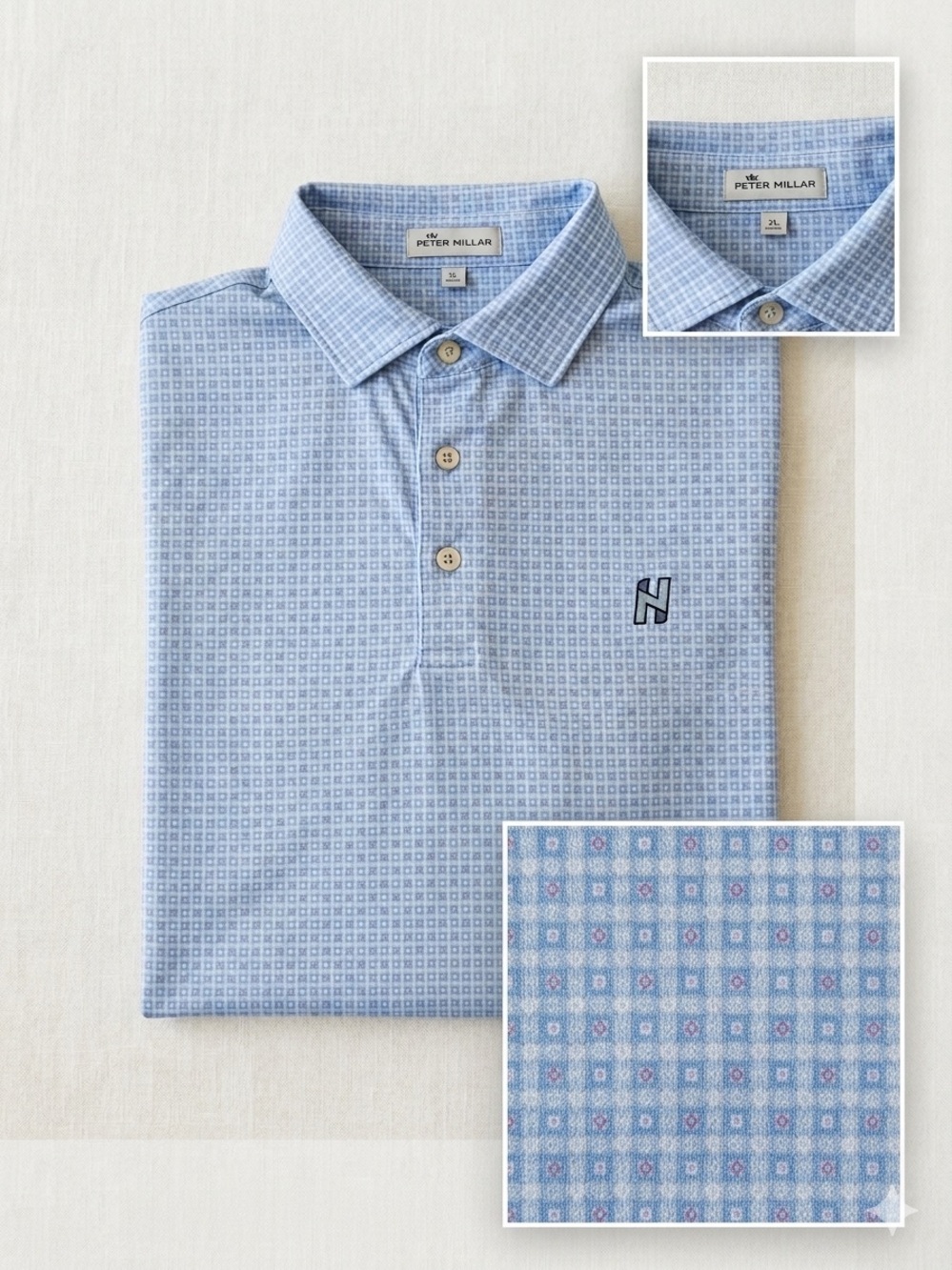 Peter Millar Sky Blue Micro-Check Polo